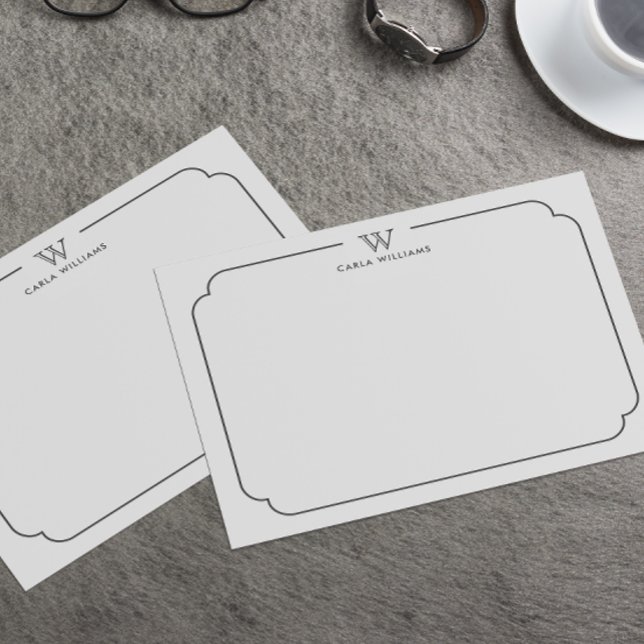 Cartão De Notas Cinza Escuro Quadro de Ornamentado da Família Quic (Criador carregado)