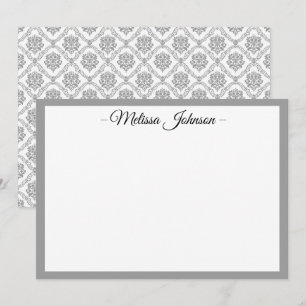 Cartão De Notas Cinza leve Damask Personalizado
