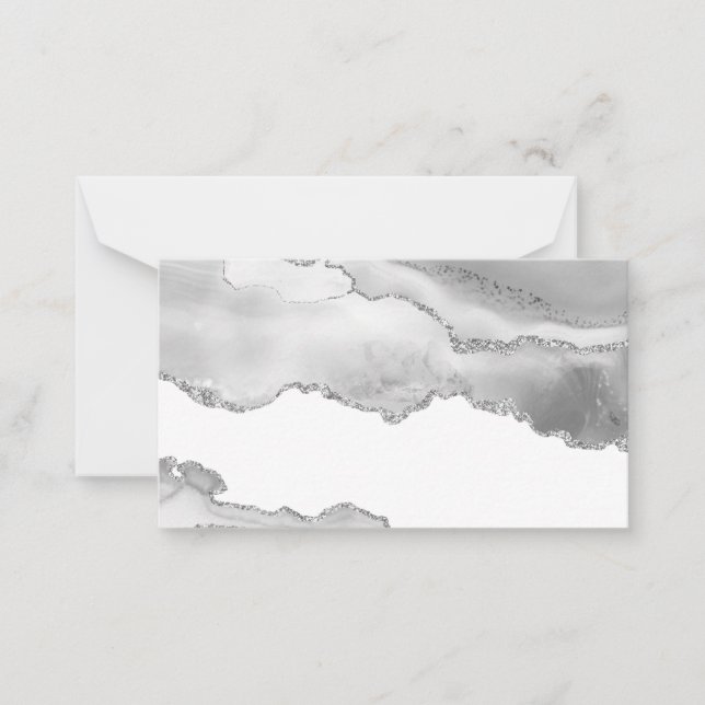 Cartão De Notas Cinza Marble Branco Agate Simples Silver Gliter (Frente)