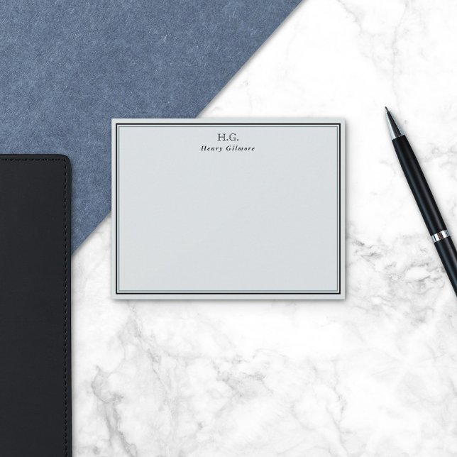 Cartão De Notas Cinza Pálida, Monograma Preto (Criador carregado)