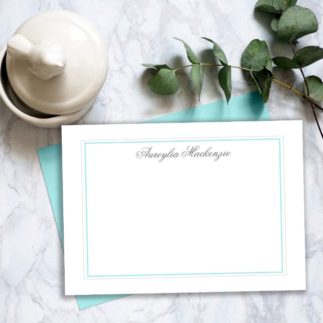 Cartão De Notas Cinzas Elegante Teal e Silver Personalizadas (Elegant Teal and Silver Grey Personalized Note Card)