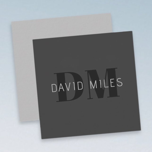 Cartão De Notas Cinzas Escuras Modernas e Nome Editável Preto e Mo (Criador carregado)