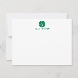 Cartão De Notas Círculo de Monograma de Script Verde Rapariga Eleg