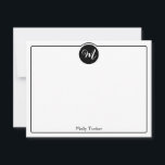 Cartão De Notas Círculo de Monograma Script Moderno Feminino<br><div class="desc">Este design fofo apresenta uma borda simples com um círculo no topo contendo uma inicial de monograma e espaço para um nome/texto na parte inferior. Clique no botão personalizar se você quiser ajustar os elementos do design e/ou modificar ainda mais o texto! Variações deste design, cores adicionais, bem como produtos...</div>