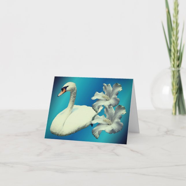 Cartão De Notas Cisne Branco E Flor De Hibisco  (Frente)