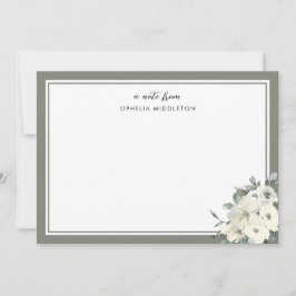 Cartão De Notas Classic Minimal Olive Green Border Floral 