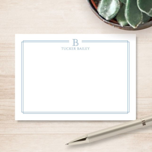 Cartão De Notas Classic Monogram Light Blue Border Stationery Note (Criador carregado)