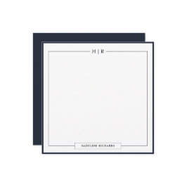Cartão De Notas Classic Monogram Navy Blue Border Stationery