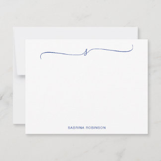Cartão De Notas Clássica Caligrafia Azul Minimalista