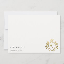 Cartão De Notas Clássico Elegante Dourado Monograma Fleal Crest
