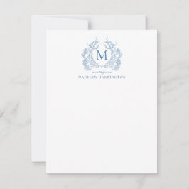 Cartão De Notas Clássico francês azul Floral Vintage Monograma