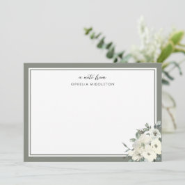 Cartão De Notas Clássico Minimalista Verde Oliva Floral Bordado