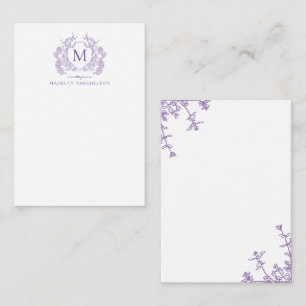 Cartão De Notas Clássico Violeta Floral Vintage Monograma