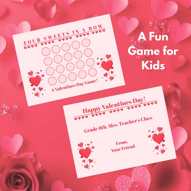 Cartão De Notas Classroom Valentine's Day Card Game-Four in a Row (Valentine's Day Card Game-Four in a Row-kids-classroom)