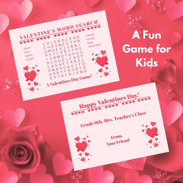 Cartão De Notas Classroom Valentine's Day Card Game-Word Search (Classroom Valentine's Day Card Game-Word Search-Kids Classroom activity)