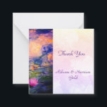 Cartão De Notas Claude Monet Water lilies Wedding Thank You Card<br><div class="desc">Claude Monet Water Lilies
Using a beautiful Classic and Vintage Subtle Background.
Thank you Cards for the bride and groom for a perfect Wedding.</div>