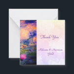 Cartão De Notas Claude Monet Water lilies Wedding Thank You Card<br><div class="desc">Claude Monet Water Lilies
Using a beautiful Classic and Vintage Subtle Background.
Thank you Cards for the bride and groom for a perfect Wedding.</div>