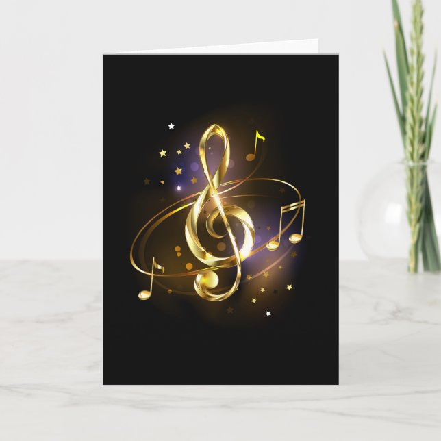 Cartão De Notas Clave de Sol de Música Dourada (Frente)