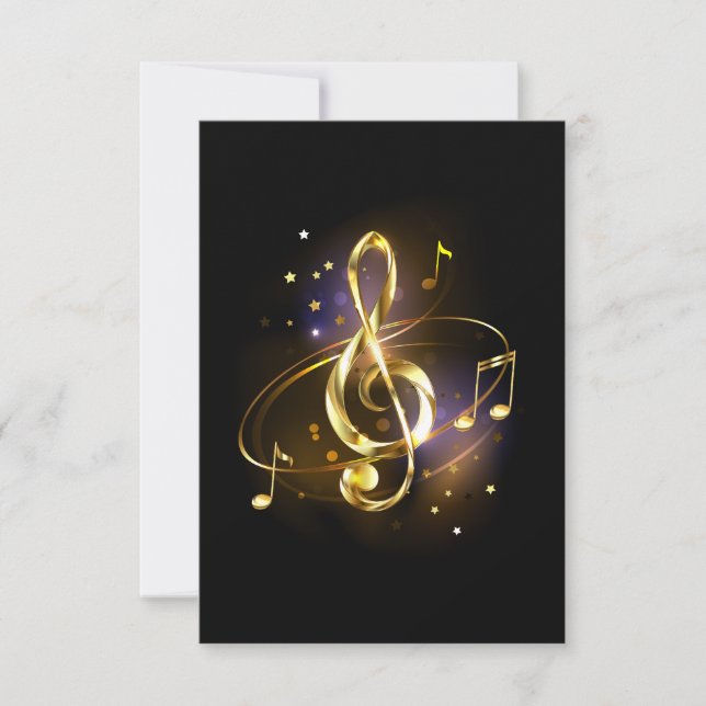 Cartão De Notas Clave de Sol de Música Dourada (Frente)