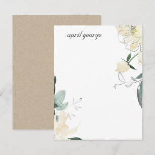 CARTÃO DE NOTAS CLEAN IVORY GREEN WATERCOLOR FLORAL FLORAL PERSONA