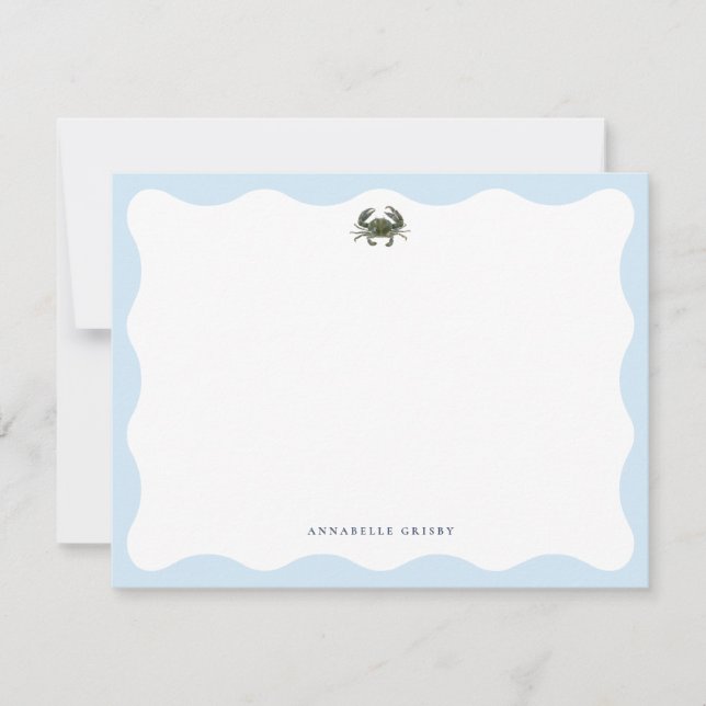 Cartão De Notas Coastal Blue Crab Personalized Stationery (Frente)