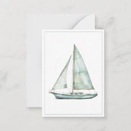 Cartão De Notas Coastal Blue Watercolor Sailboat Personalized