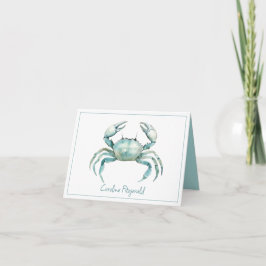 Cartão De Notas Coastal Watercolor Crab Personalized