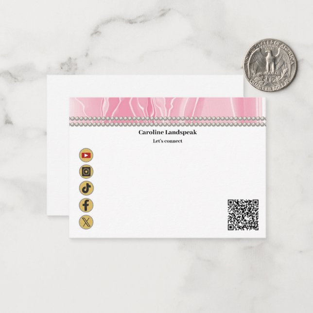 Cartão De Notas Código QR Moderno Pérolas de Seda Rosa Social Medi (Frente/Verso In Situ)