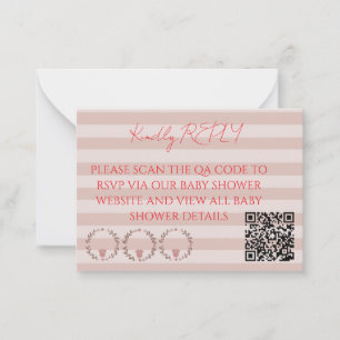 Cartão De Notas Código QR RSVP Listras Rosa
