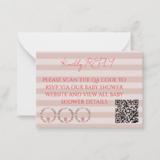 Cartão De Notas Código QR RSVP Listras Rosa