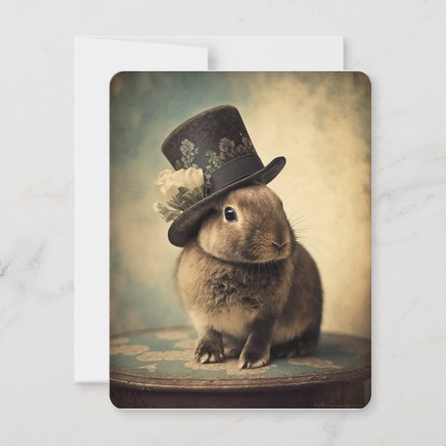 Cartão De Notas Coelhinho de Páscoa em Chapéu Superior, Estilo de  (Frente)