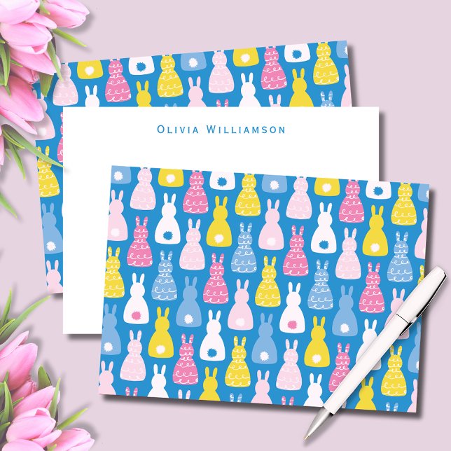Cartão De Notas Coelho Bunny da Páscoa Fofo (Cute blue bunny rabbit personalized notecards, great for Easter thank you notes and kids stationery.)