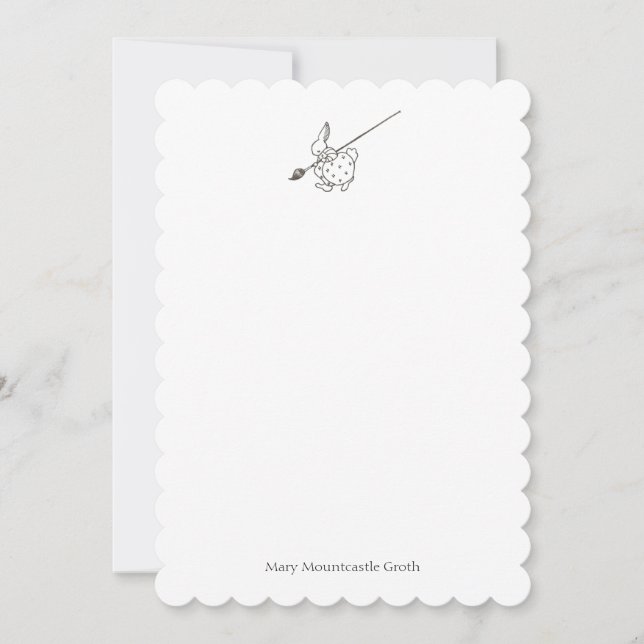 Cartão De Notas Coelho Pintor Preto e Branco (Frente)