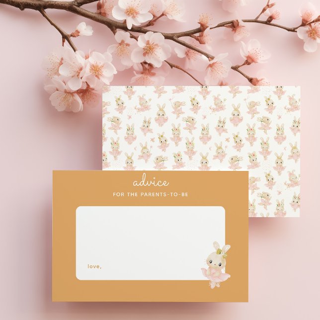 Cartão De Notas Coelho Rosa Ballerina Chá de fraldas Conselhos de  (yellow and pink ballerina bunny baby shower advice card for the parents to be)