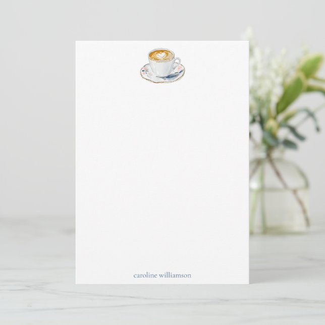 Cartão De Notas Coffee Latte Watercolor Personalized Stationery (Em pé/Frente)