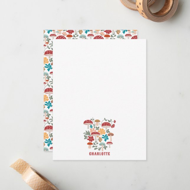 Cartão De Notas Cogumelos e Meio século Floral Nome Personalizado  (Frente/Verso In Situ)