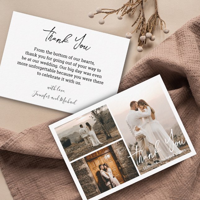 Cartão De Notas colagem de 3 fotos de casamento moderno obrigado (Criador carregado)