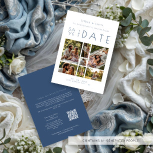 Cartão De Notas Colagem de Fotos de Casamento Minimalista 7 Fotos