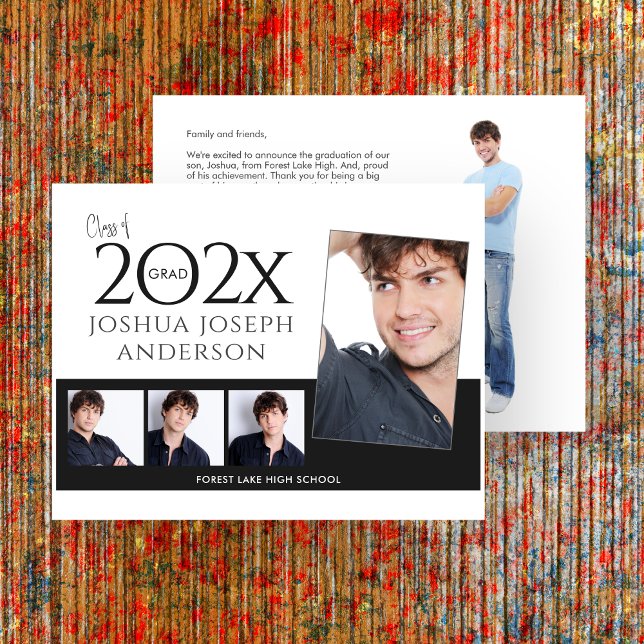 Cartão De Notas Colagem de Fotos de Graduação Sofisticada Preta (Criador carregado)