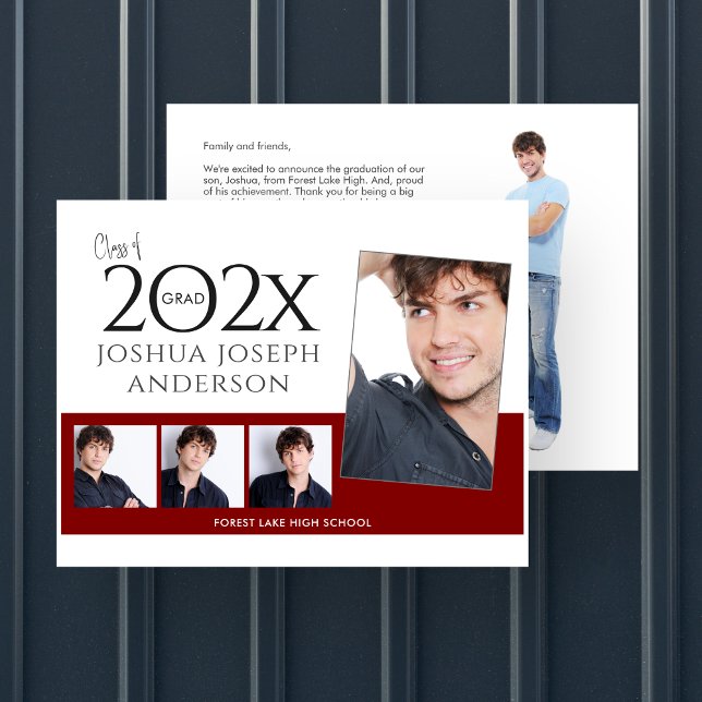 Cartão De Notas Colagem de Fotos de Graduação Sofisticada Ruby Red (Criador carregado)