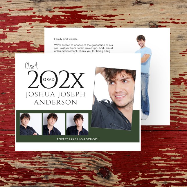 Cartão De Notas Colagem de Fotos de Graduação Sofisticada Verde Es (Criador carregado)