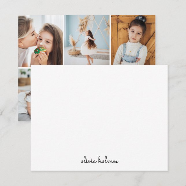 Cartão De Notas Colagem de Fotos Monograma Moderno e Elegante (Frente/Verso)