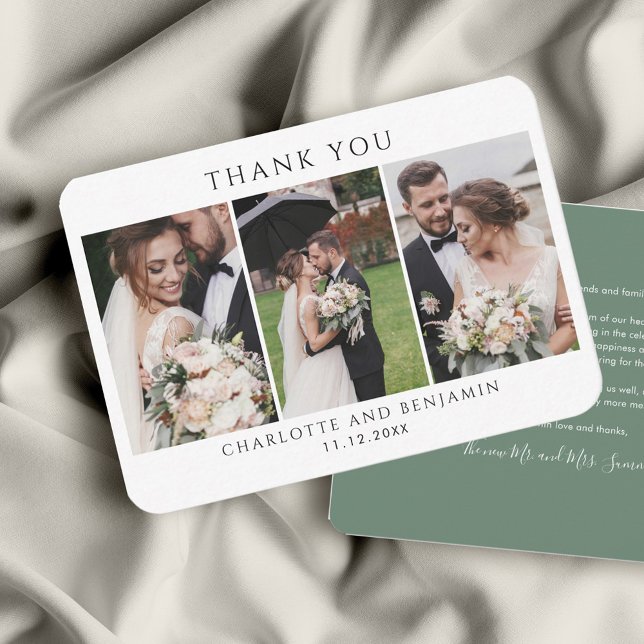 Cartão De Notas Colagem de Fotos no Dia do Casamento Obrigado (Elegant Personalized Photo Collage Wedding Thank You Card)