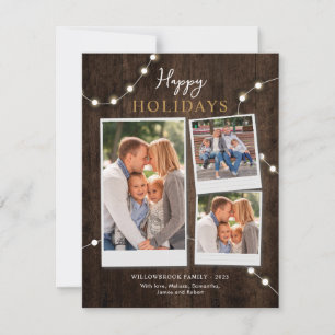 Cartão De Notas Colagem de Fotos Rústicas com Luzes de Fadas para