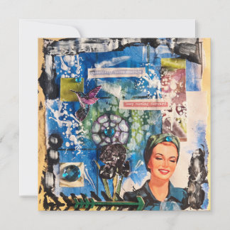 Cartão De Notas Colagem de Mídia Mista Abstrata