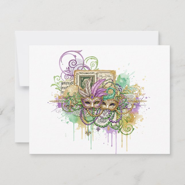 Cartão De Notas Colagem Splatter Mardi Gras (Frente)