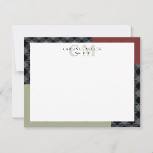 Cartão De Notas Colorblock de Xadrez da Cinza Burgundy Nome Cidade