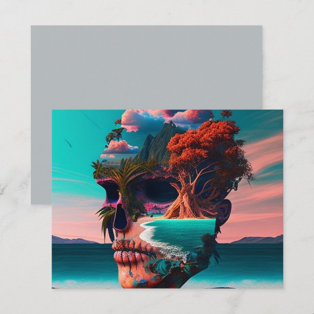Cartão De Notas Colored Skull Head (Frente/Verso)