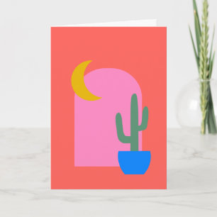 Cartão De Notas Colorida Boho Cactus Moon Shapes em Vermelho e Ros