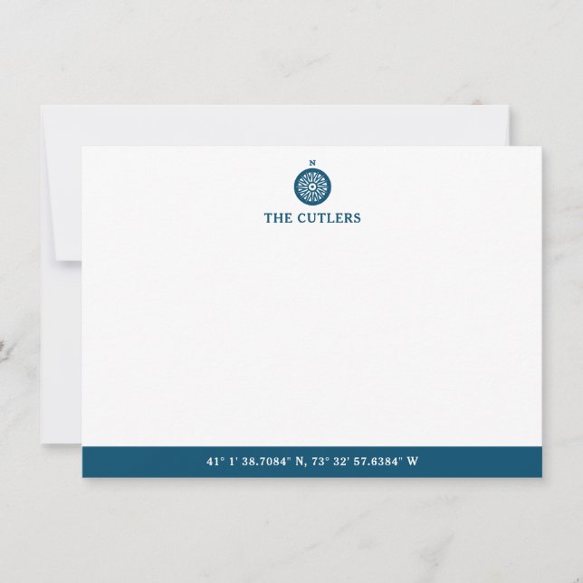 Cartão De Notas Compass Do Tema Náutico, Azul, Personalizado (Frente)
